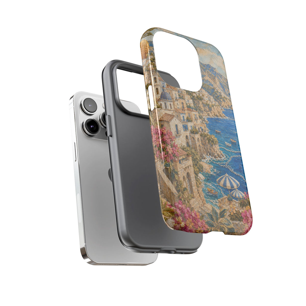 Amalfi Coast Phone Case, Fresco Embroidery-Look Art, Tough Protective Case