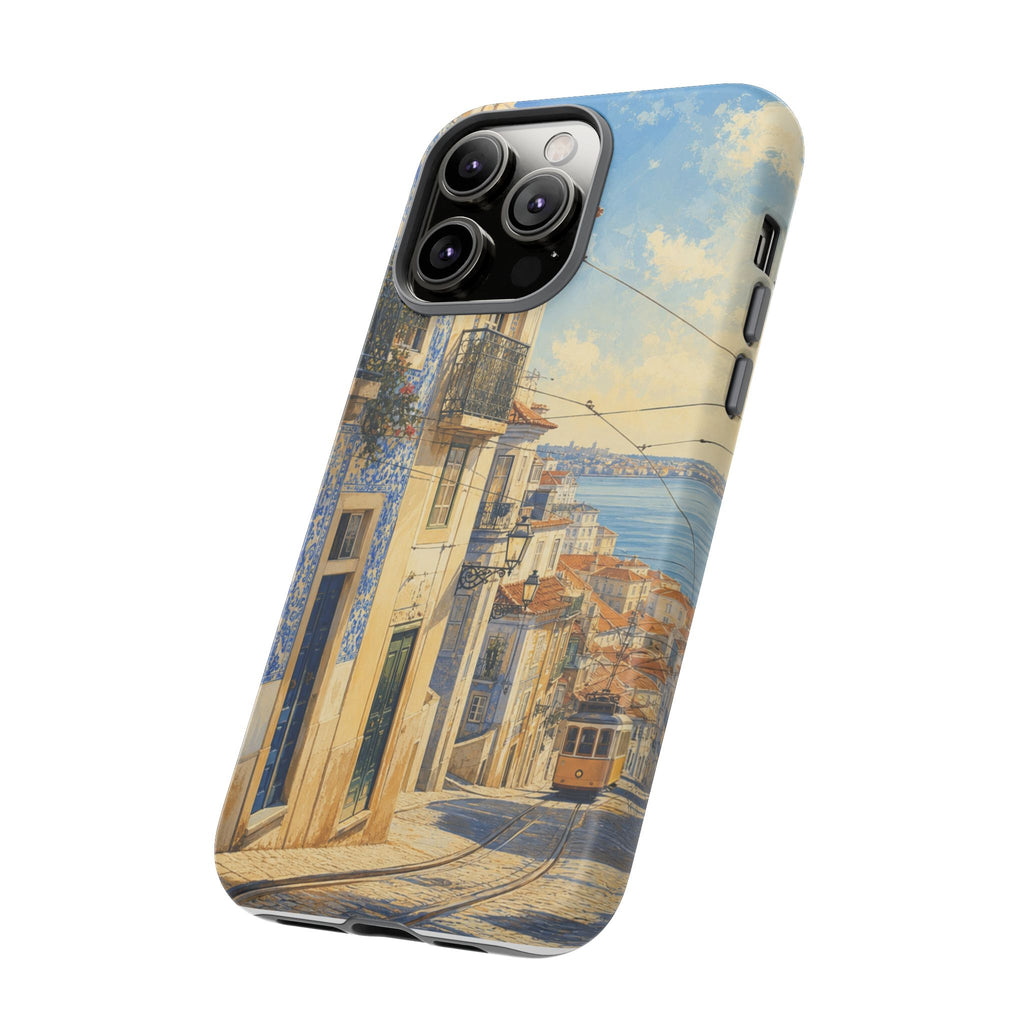 Lisbon Phone Case, Tram Street Travel Art, Tough Protective Case, Matte or Glossy