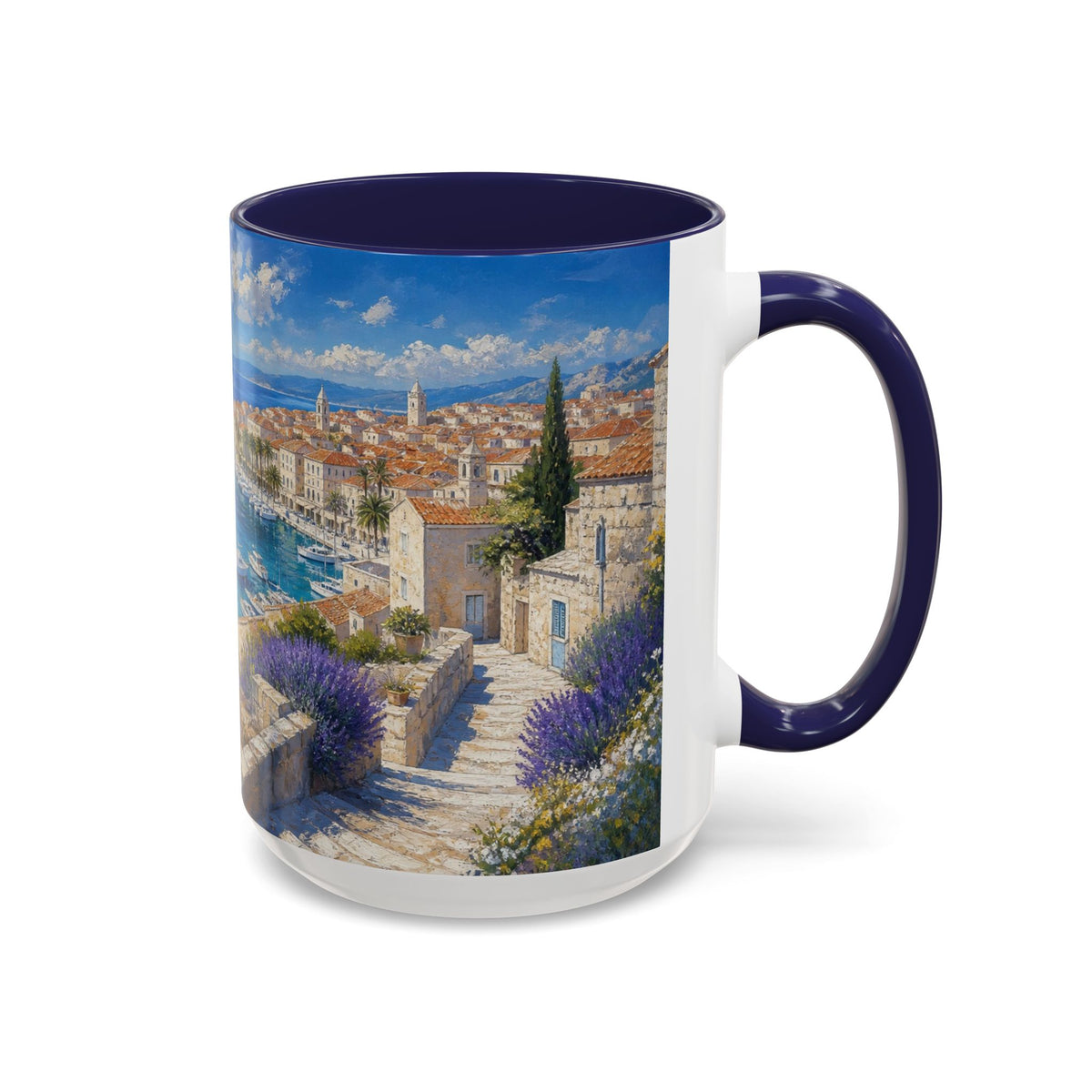 Hvar & Split Accent Coffee Mug, Scenic Travel Art, 11oz 15oz