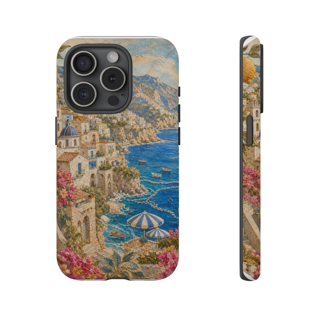 Amalfi Coast Phone Case, Fresco Embroidery-Look Art, Tough Protective Case