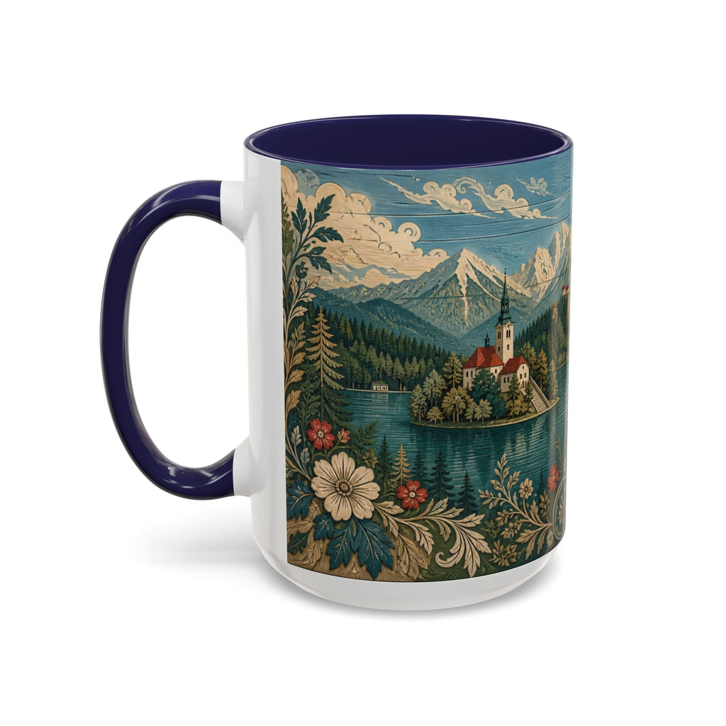 Bled & Ljubljana Accent Coffee Mug, Material-Look Travel Art, 11oz 15oz