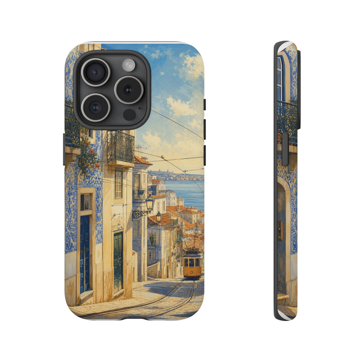 Lisbon Phone Case, Tram Street Travel Art, Tough Protective Case, Matte or Glossy
