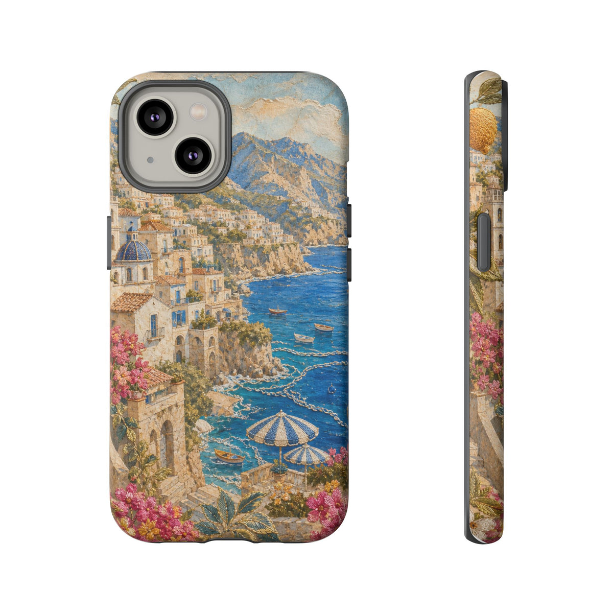 Amalfi Coast Phone Case, Fresco Embroidery-Look Art, Tough Protective Case