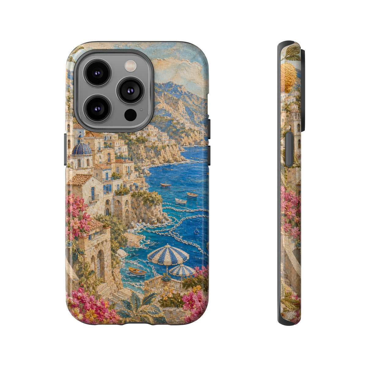 Amalfi Coast Phone Case, Fresco Embroidery-Look Art, Tough Protective Case
