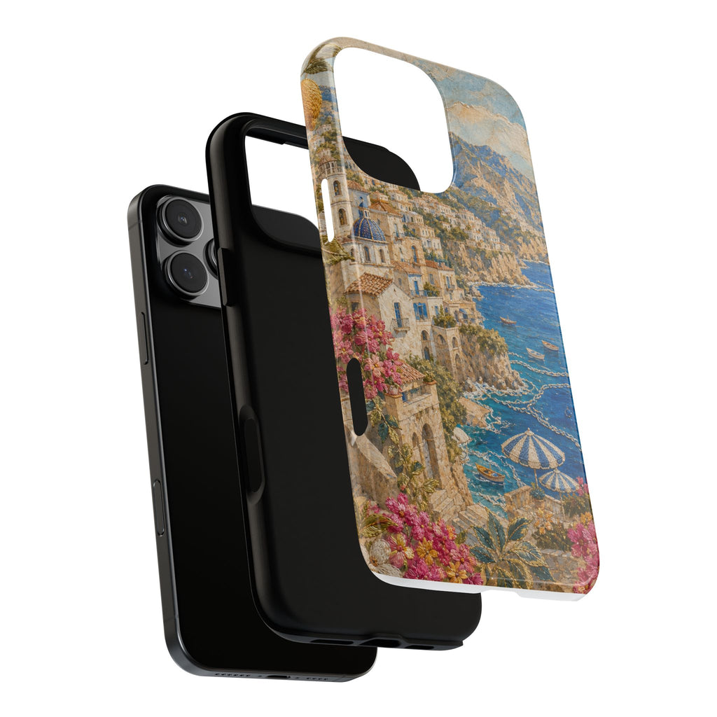 Amalfi Coast Phone Case, Fresco Embroidery-Look Art, Tough Protective Case