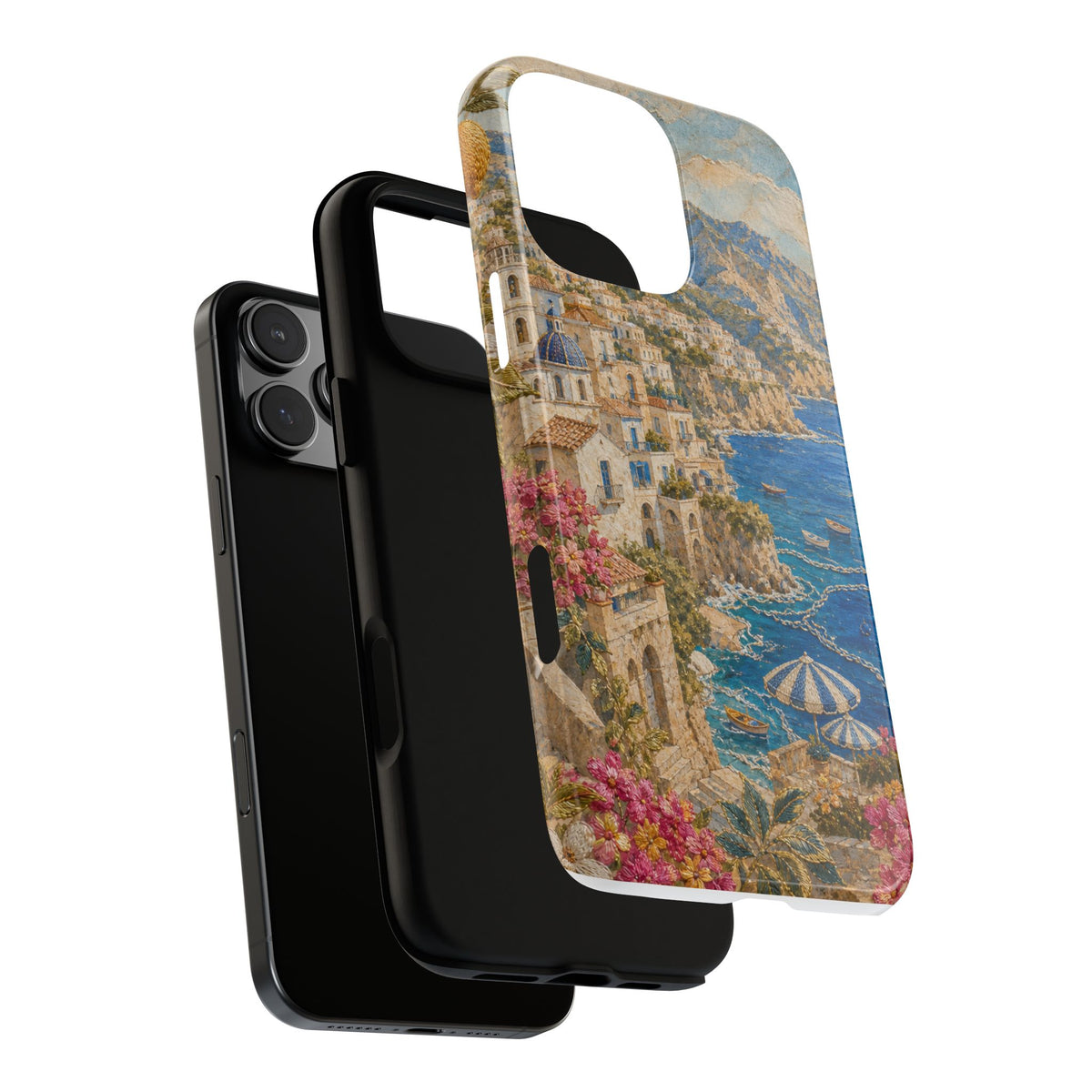 Amalfi Coast Phone Case, Fresco Embroidery-Look Art, Tough Protective Case