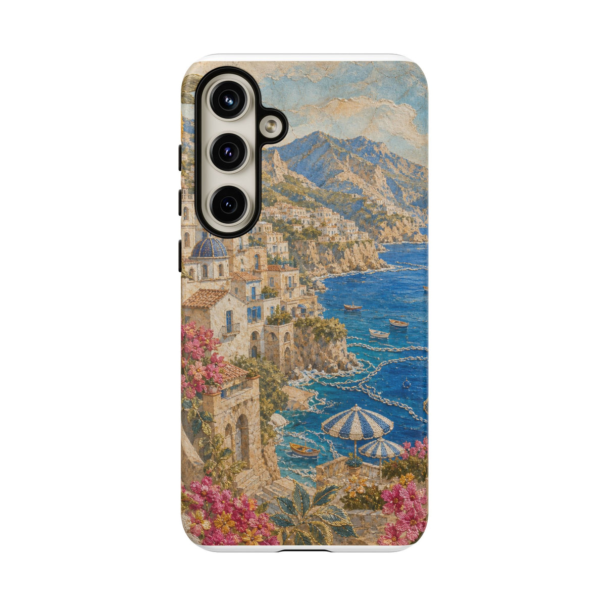 Amalfi Coast Phone Case, Fresco Embroidery-Look Art, Tough Protective Case