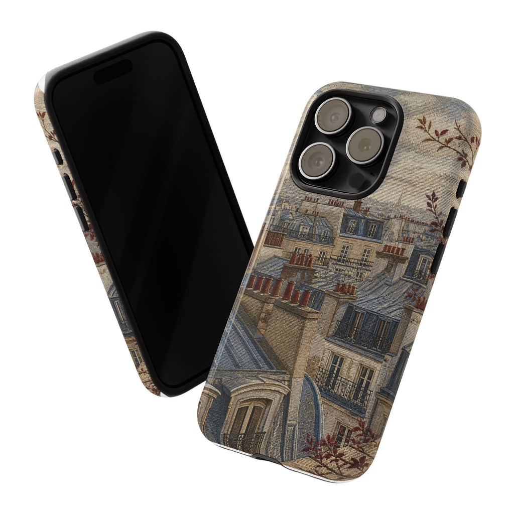 Paris Phone Case, Jacquard-Look Travel Art, Tough Protective Case, Matte or Glossy