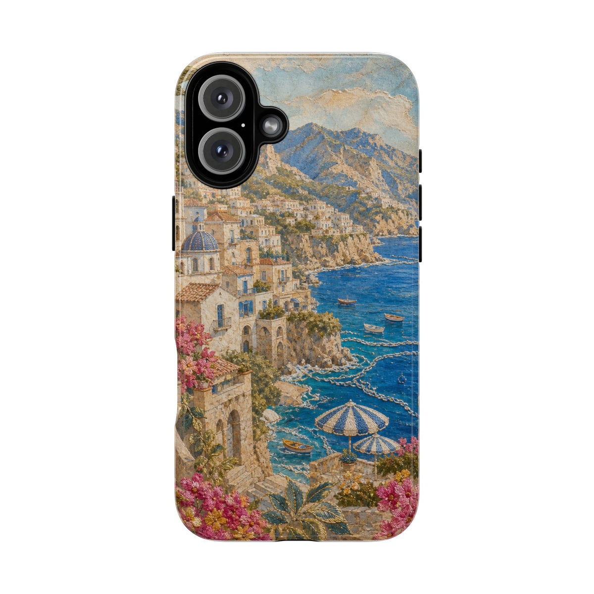 Amalfi Coast Phone Case, Fresco Embroidery-Look Art, Tough Protective Case