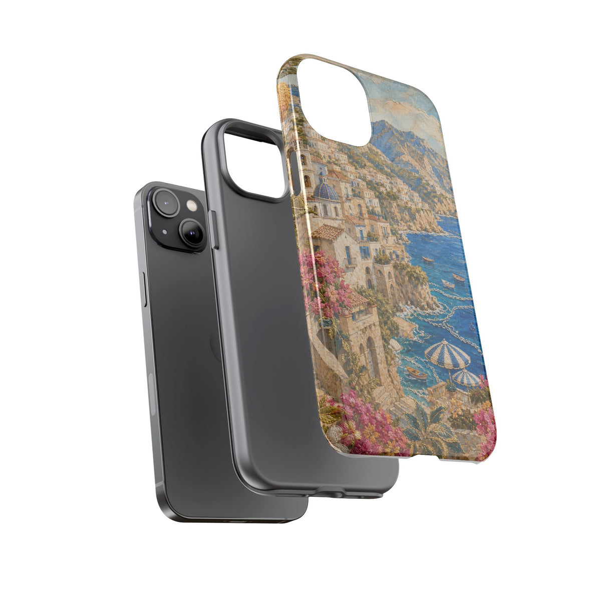 Amalfi Coast Phone Case, Fresco Embroidery-Look Art, Tough Protective Case