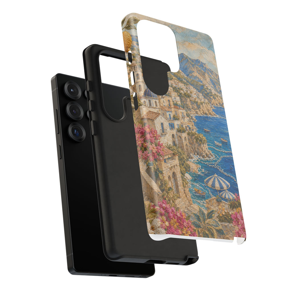 Amalfi Coast Phone Case, Fresco Embroidery-Look Art, Tough Protective Case