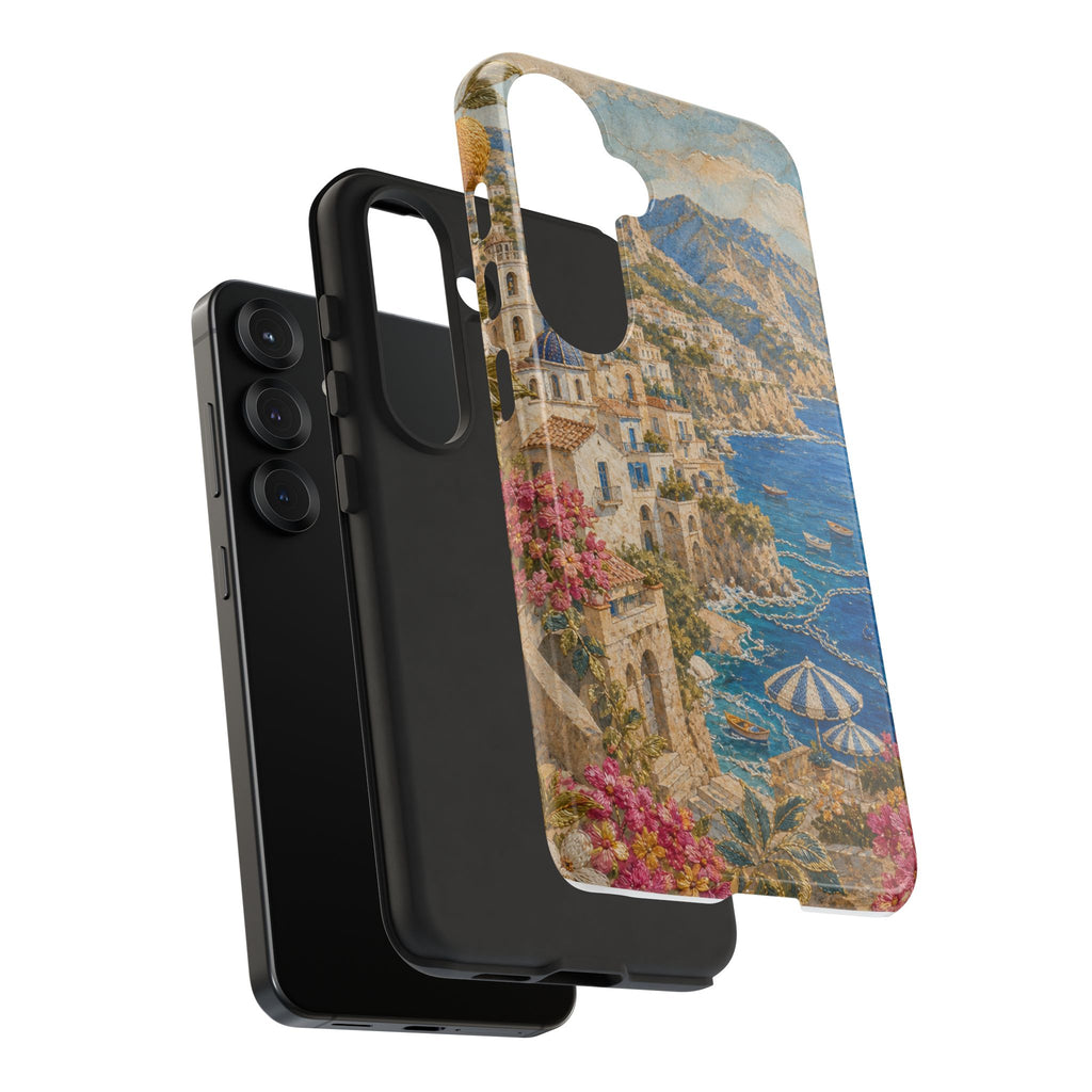 Amalfi Coast Phone Case, Fresco Embroidery-Look Art, Tough Protective Case