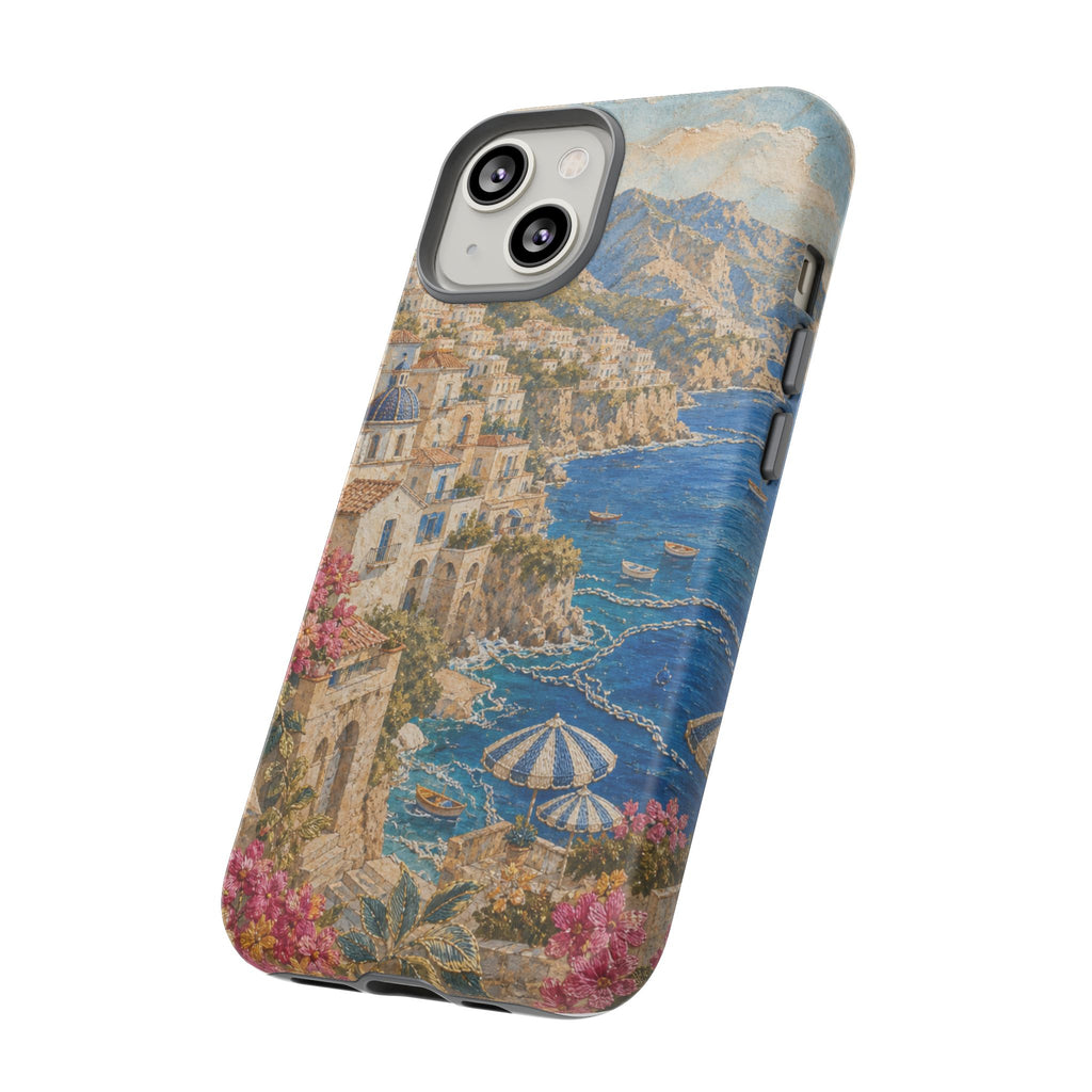 Amalfi Coast Phone Case, Fresco Embroidery-Look Art, Tough Protective Case