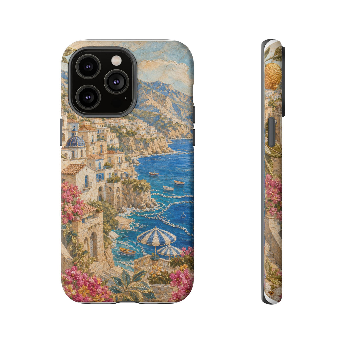 Amalfi Coast Phone Case, Fresco Embroidery-Look Art, Tough Protective Case