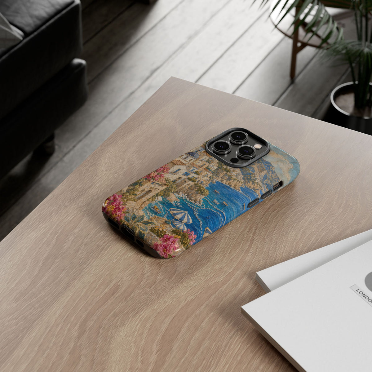 Amalfi Coast Phone Case, Fresco Embroidery-Look Art, Tough Protective Case