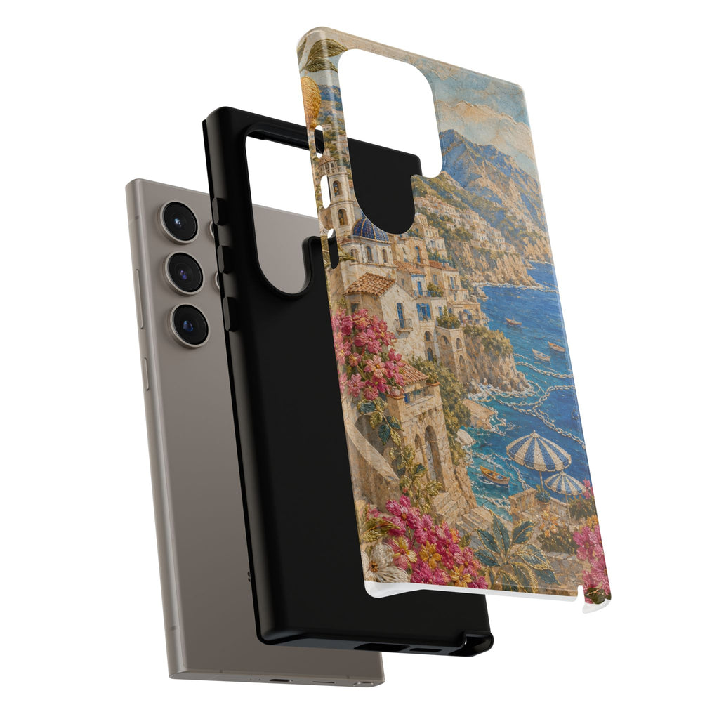 Amalfi Coast Phone Case, Fresco Embroidery-Look Art, Tough Protective Case