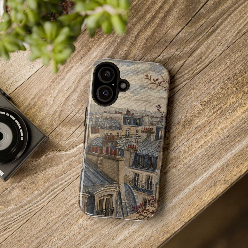 Paris Phone Case, Jacquard-Look Travel Art, Tough Protective Case, Matte or Glossy
