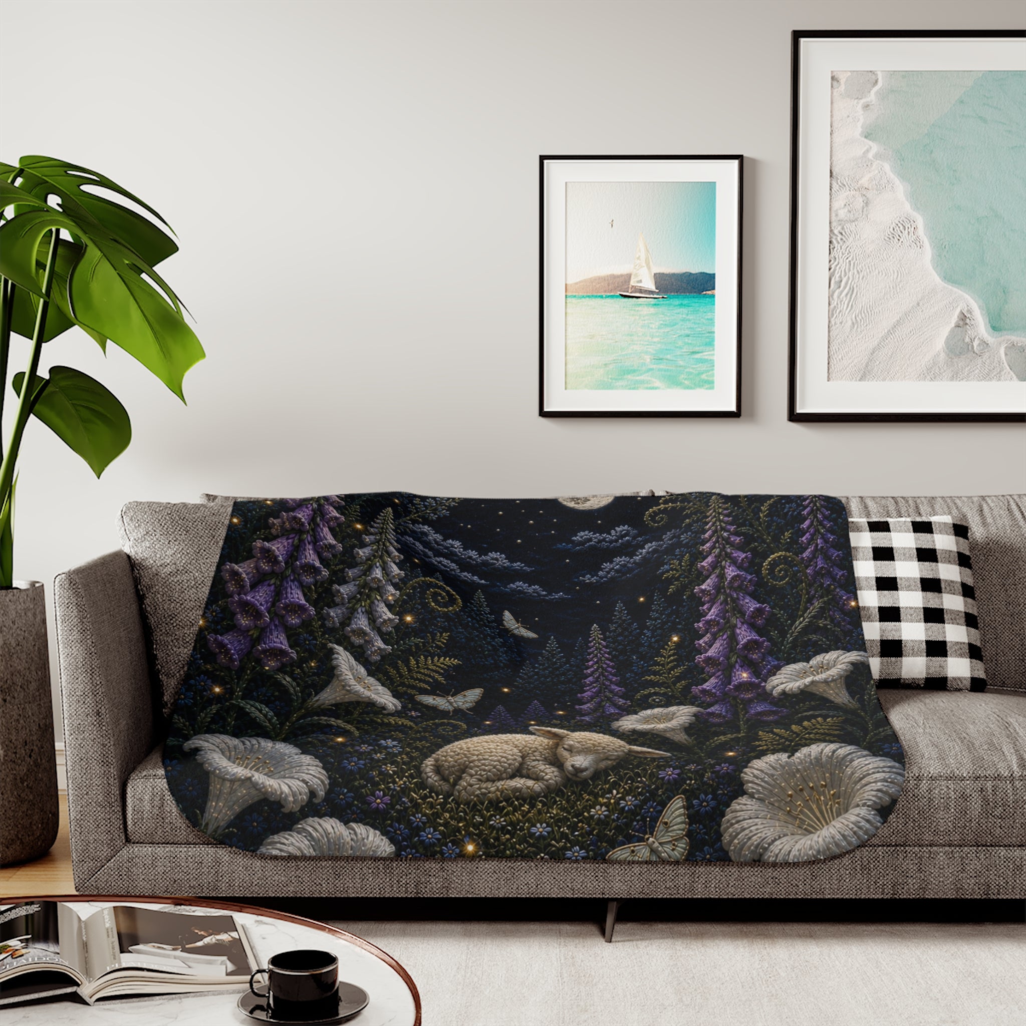 Moon Garden Blanket, Silk Embroidery Look Sherpa Throw, Celestial Nursery Decor, Kids Blanket, Baby Shower Gift, Storybook Nursery