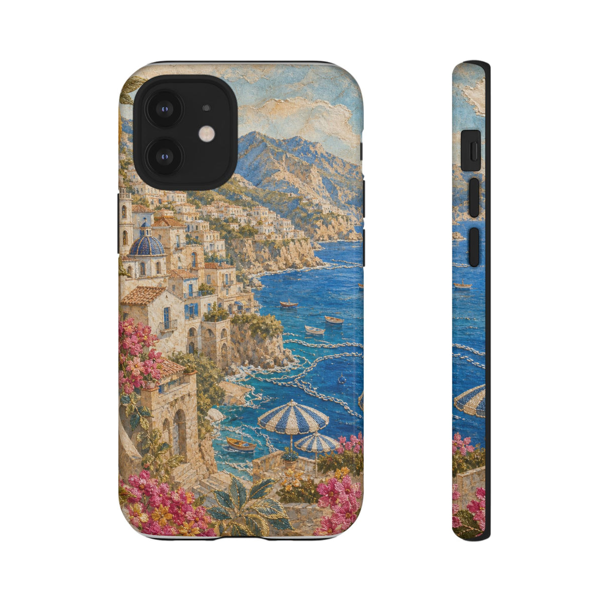 Amalfi Coast Phone Case, Fresco Embroidery-Look Art, Tough Protective Case