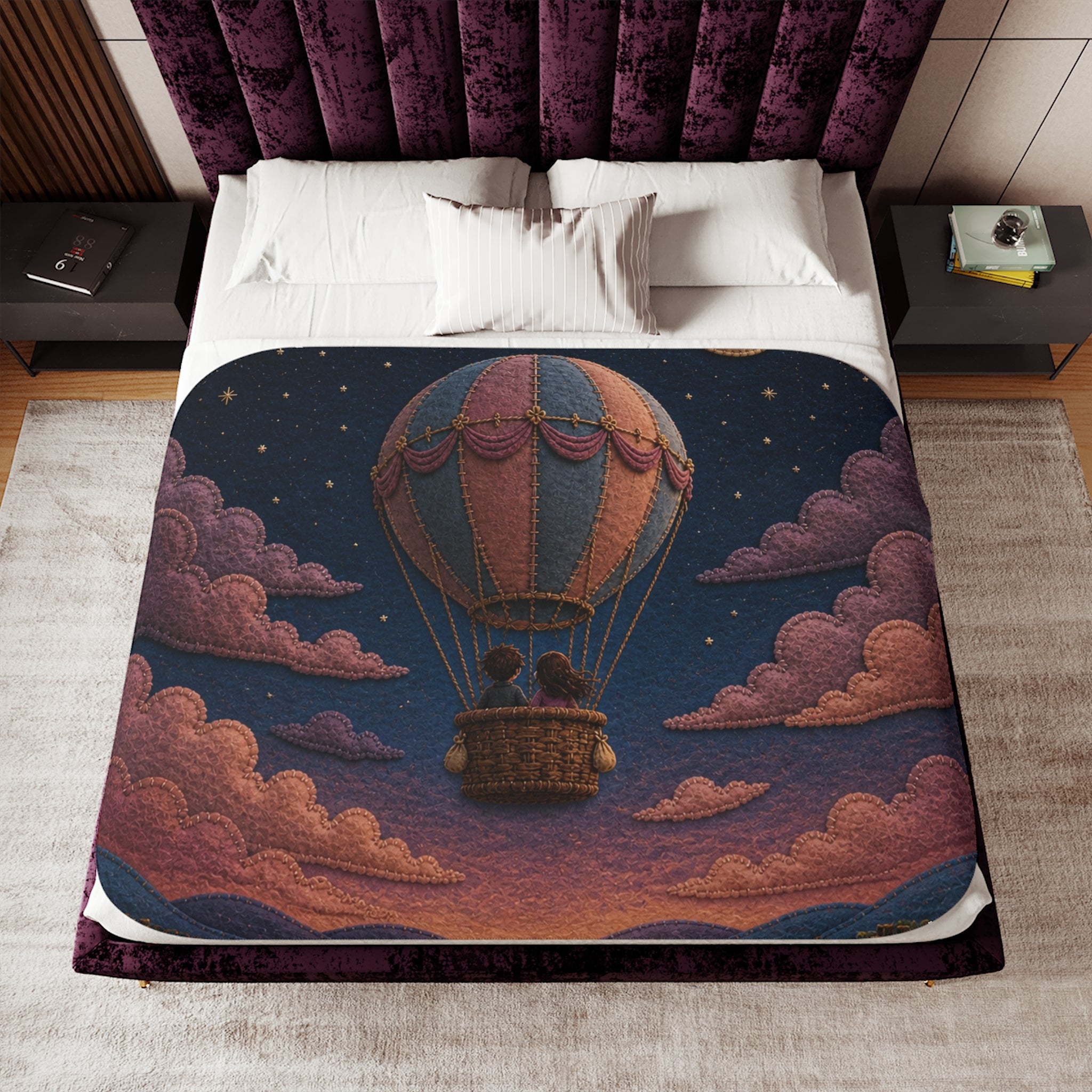Hot Air Balloon Blanket, Balloon to the Moon Sherpa Throw, Moon Nursery Decor, Kids Toddler Blanket, Baby Shower Gift, Storybook Nursery