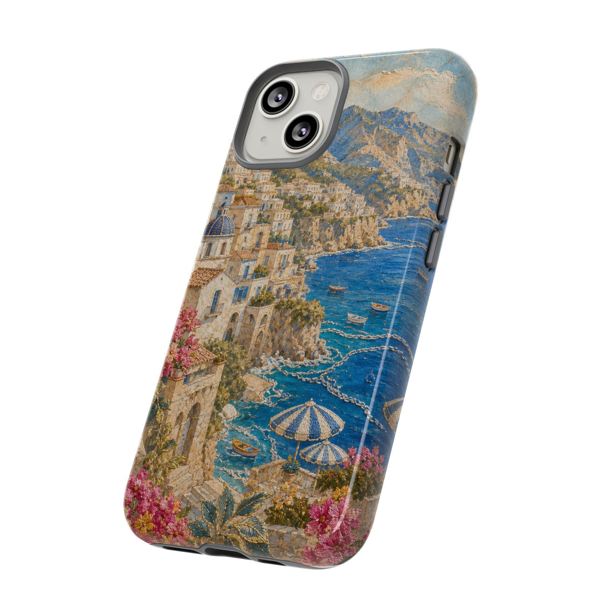 Amalfi Coast Phone Case, Fresco Embroidery-Look Art, Tough Protective Case