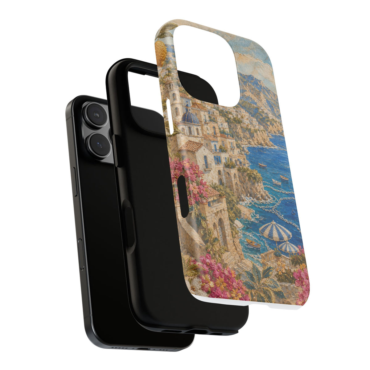 Amalfi Coast Phone Case, Fresco Embroidery-Look Art, Tough Protective Case