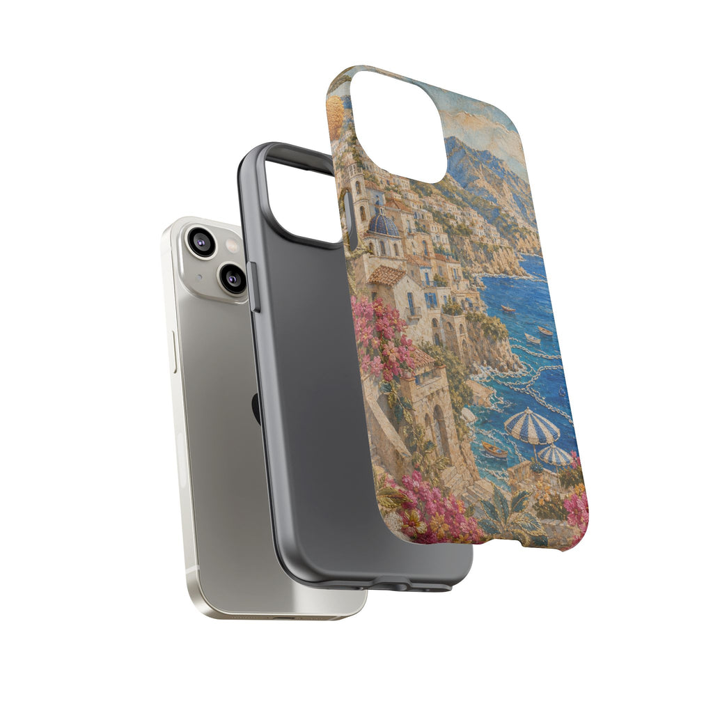 Amalfi Coast Phone Case, Fresco Embroidery-Look Art, Tough Protective Case