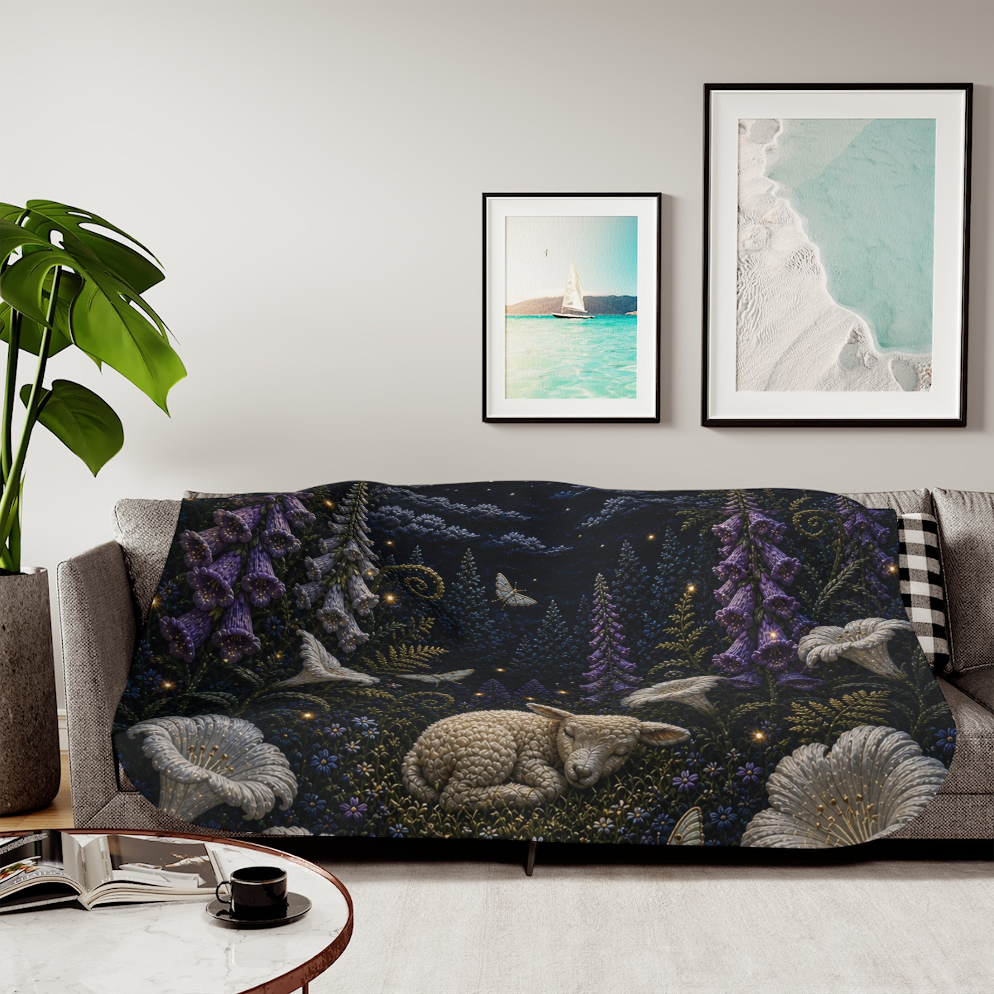 Moon Garden Blanket, Silk Embroidery Look Sherpa Throw, Celestial Nursery Decor, Kids Blanket, Baby Shower Gift, Storybook Nursery