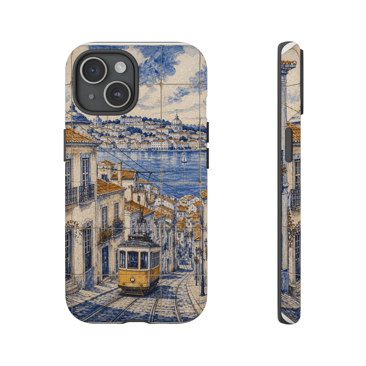 Lisbon Phone Case, Azulejo-Look Travel Art, Tough Protective Case, Matte or Glossy