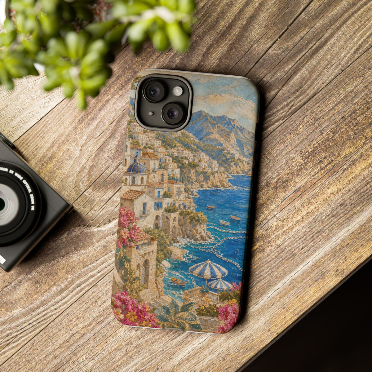 Amalfi Coast Phone Case, Fresco Embroidery-Look Art, Tough Protective Case