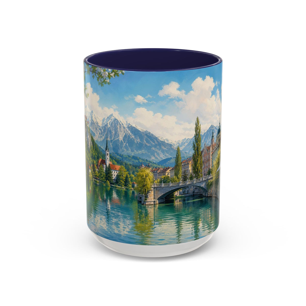 Bled & Ljubljana Accent Coffee Mug, Scenic Travel Art, 11oz 15oz