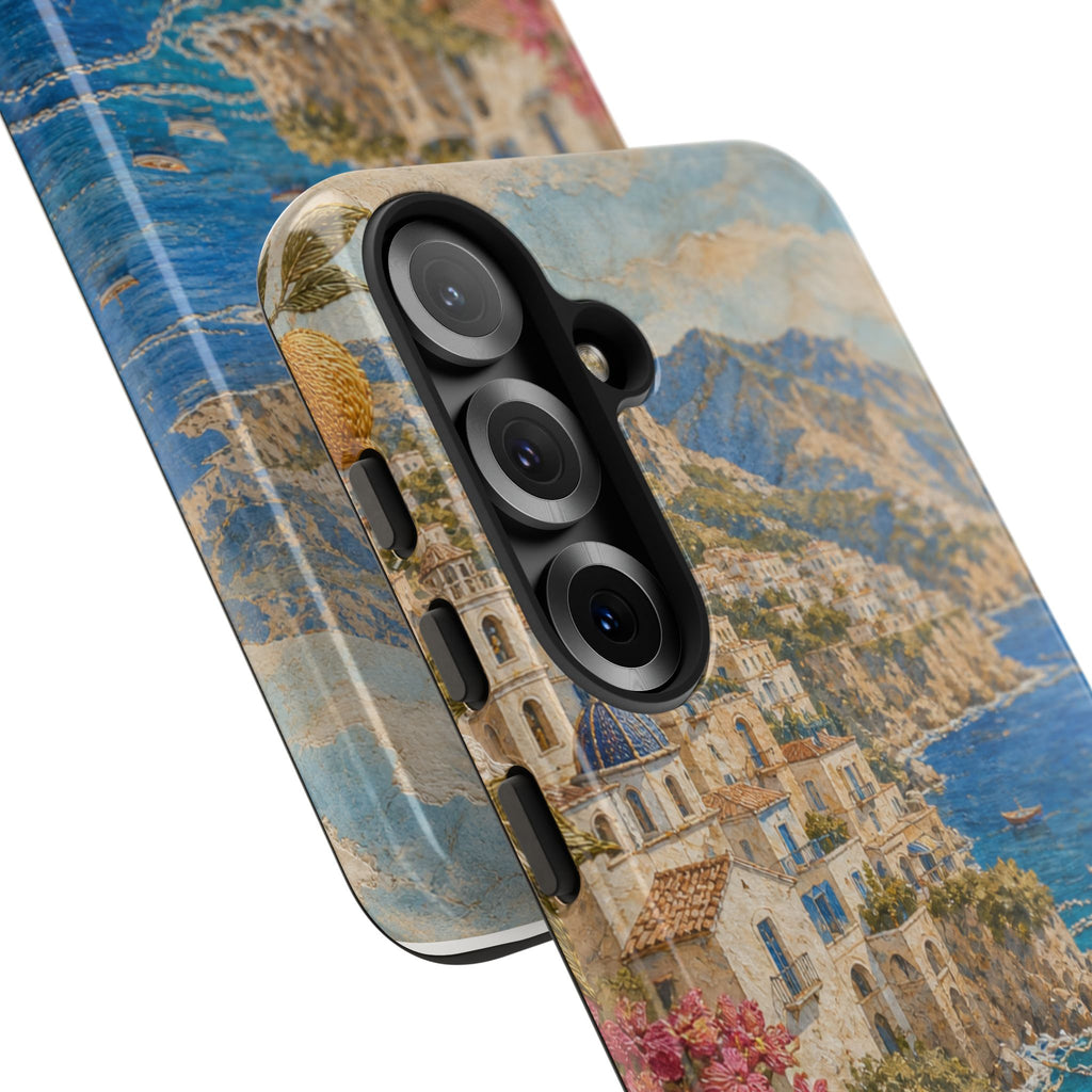 Amalfi Coast Phone Case, Fresco Embroidery-Look Art, Tough Protective Case