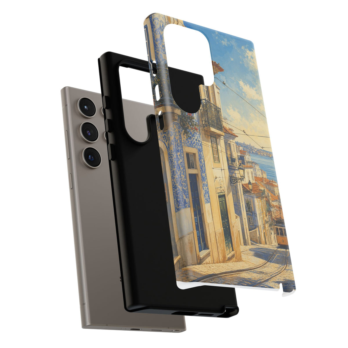 Lisbon Phone Case, Tram Street Travel Art, Tough Protective Case, Matte or Glossy