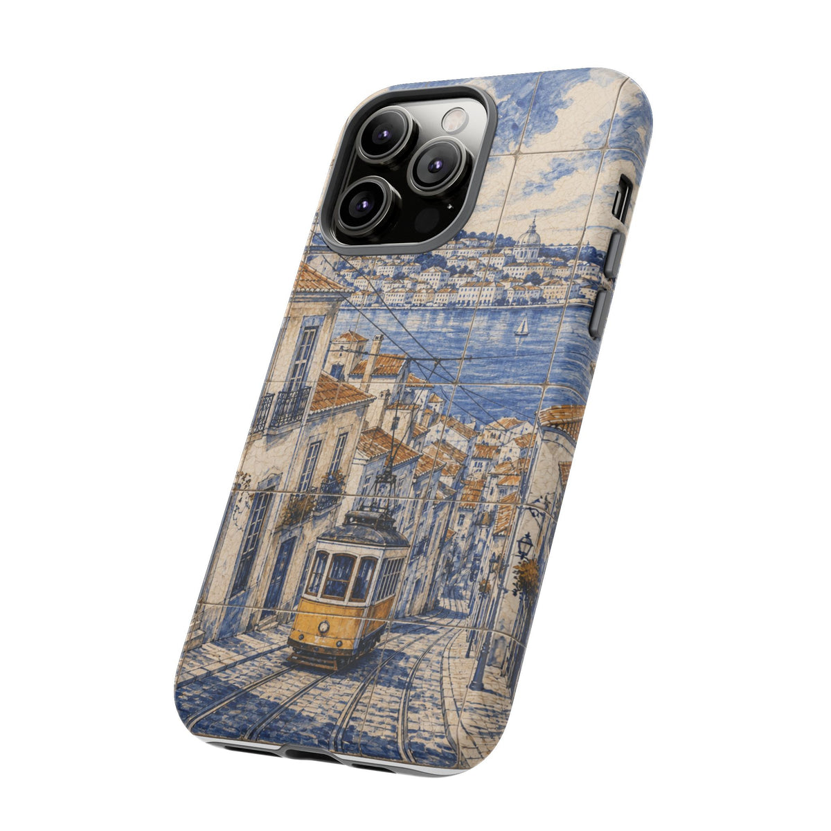 Lisbon Phone Case, Azulejo-Look Travel Art, Tough Protective Case, Matte or Glossy
