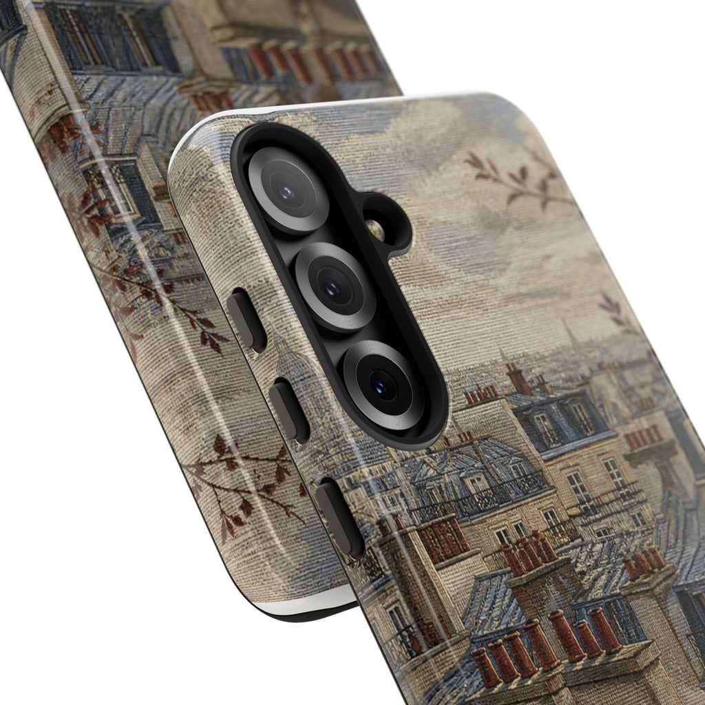 Paris Phone Case, Jacquard-Look Travel Art, Tough Protective Case, Matte or Glossy
