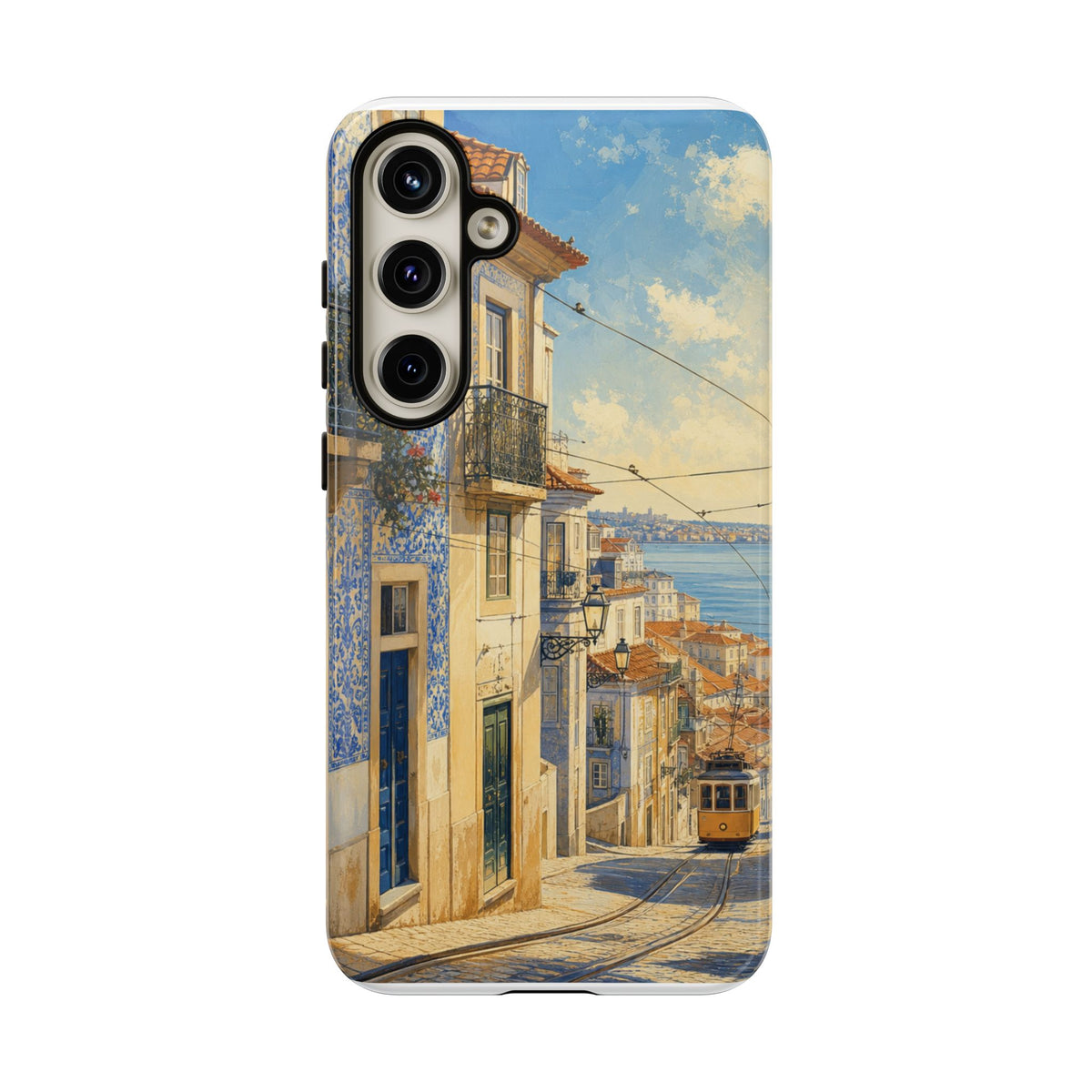 Lisbon Phone Case, Tram Street Travel Art, Tough Protective Case, Matte or Glossy