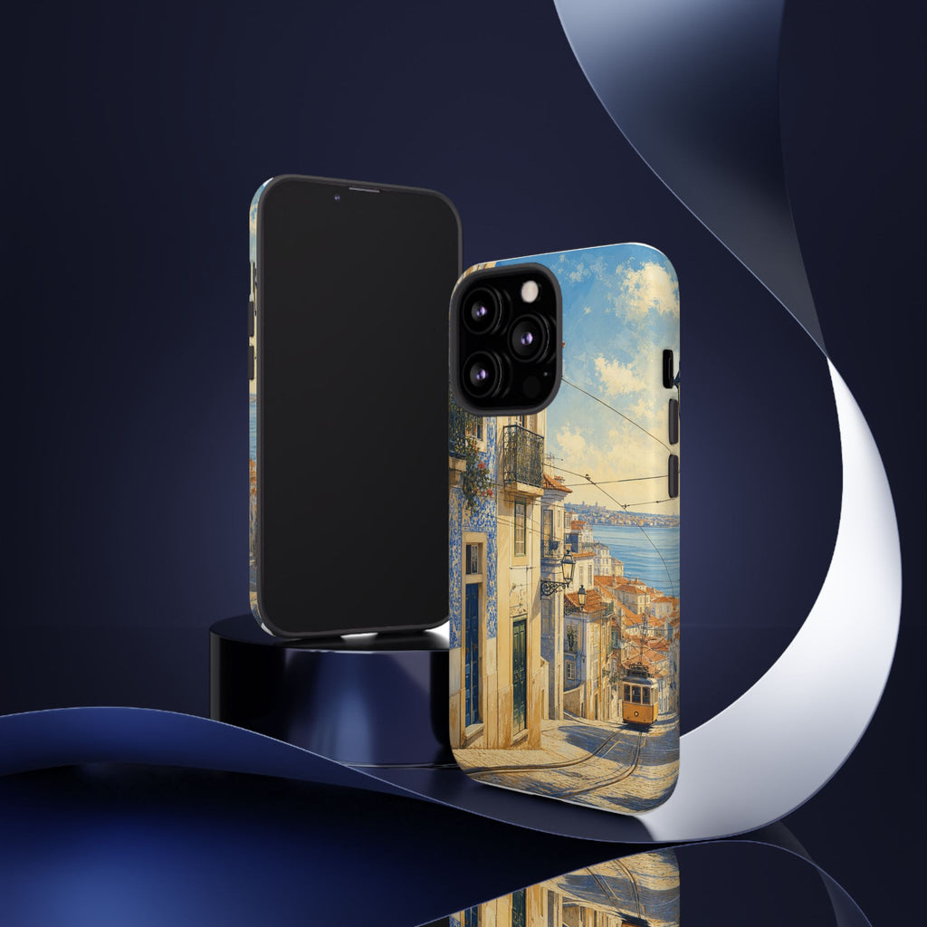 Lisbon Phone Case, Tram Street Travel Art, Tough Protective Case, Matte or Glossy
