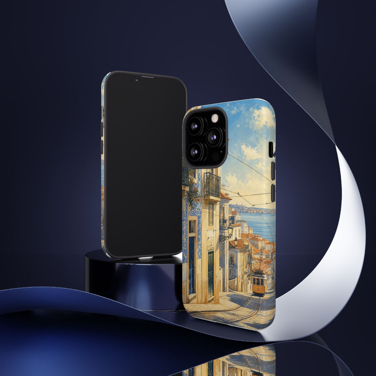 Lisbon Phone Case, Tram Street Travel Art, Tough Protective Case, Matte or Glossy