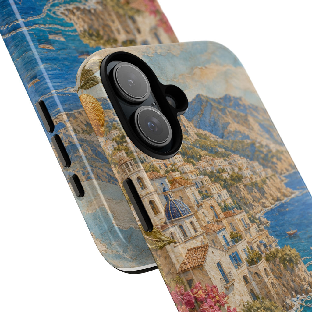 Amalfi Coast Phone Case, Fresco Embroidery-Look Art, Tough Protective Case