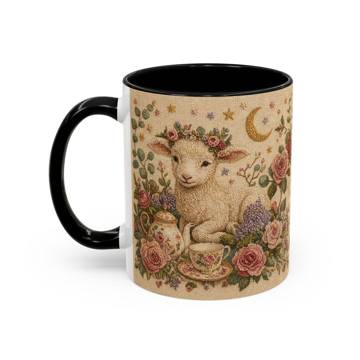 Tea Garden Coffee Mug, Needlepoint Look Ceramic Mug 11oz 15oz, Cottagecore Kitchen Decor, New Mom Gift, Gift for Grandma