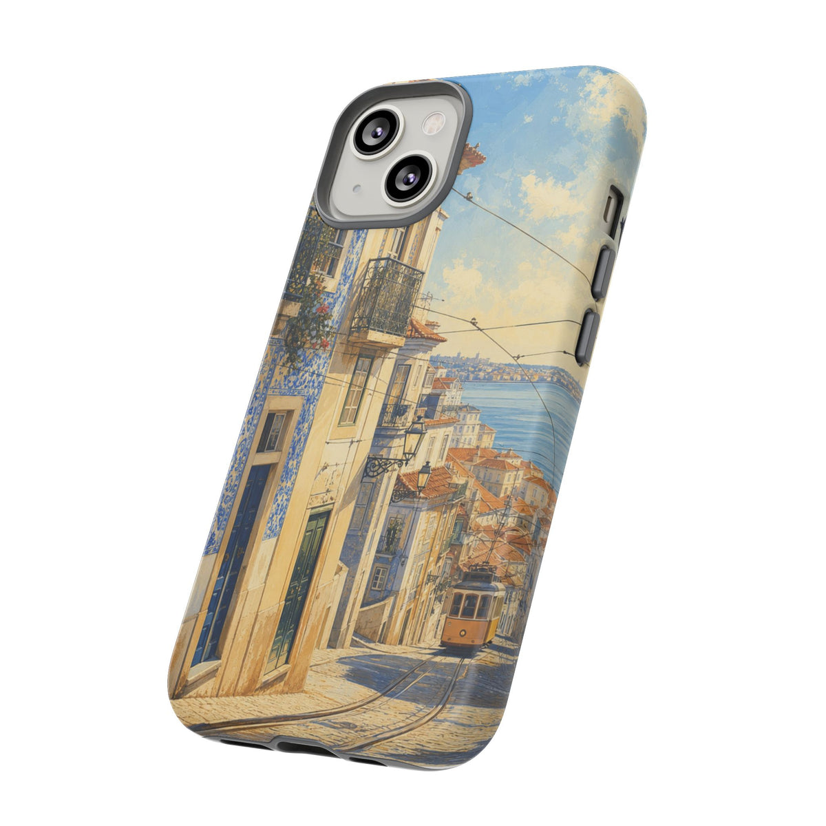 Lisbon Phone Case, Tram Street Travel Art, Tough Protective Case, Matte or Glossy
