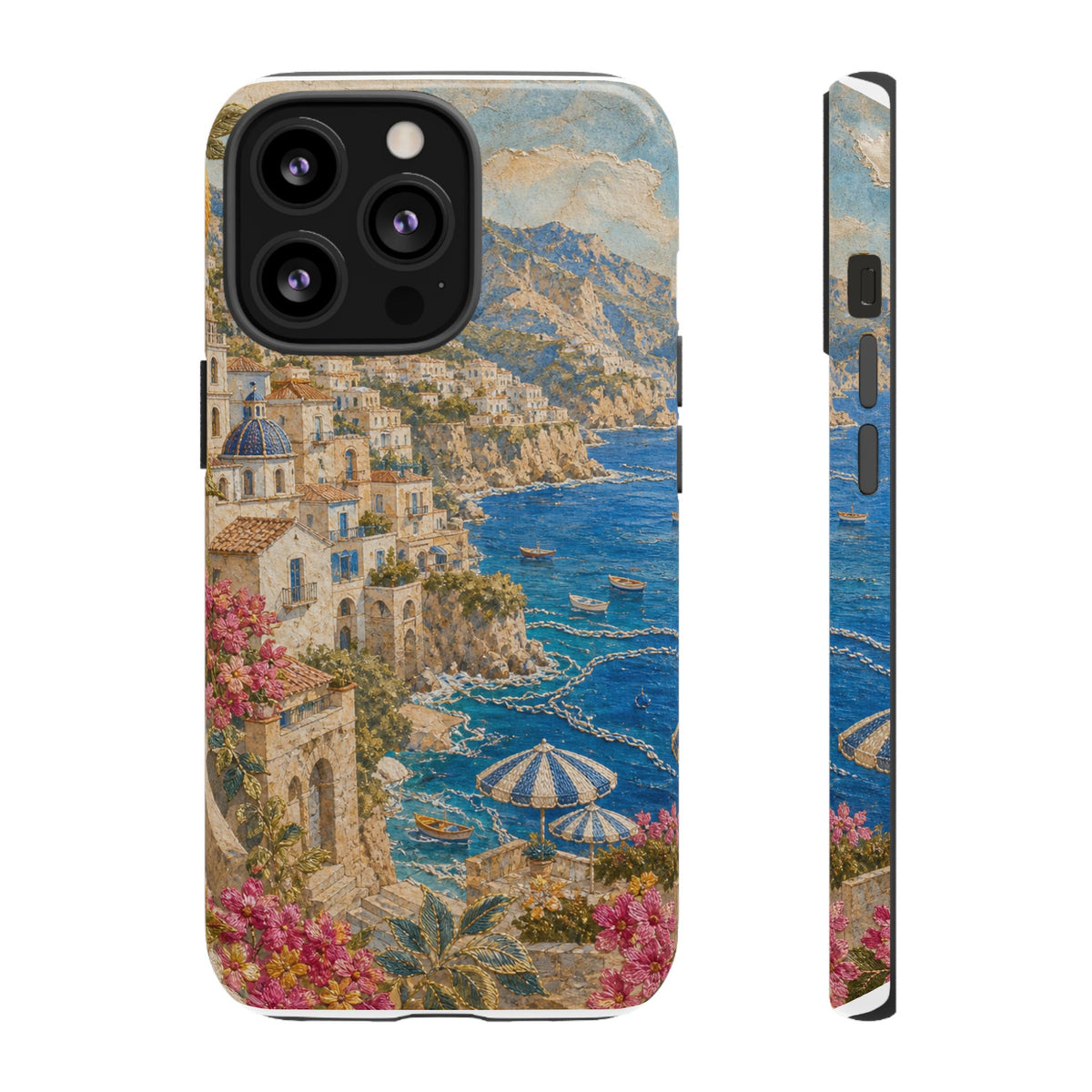 Amalfi Coast Phone Case, Fresco Embroidery-Look Art, Tough Protective Case