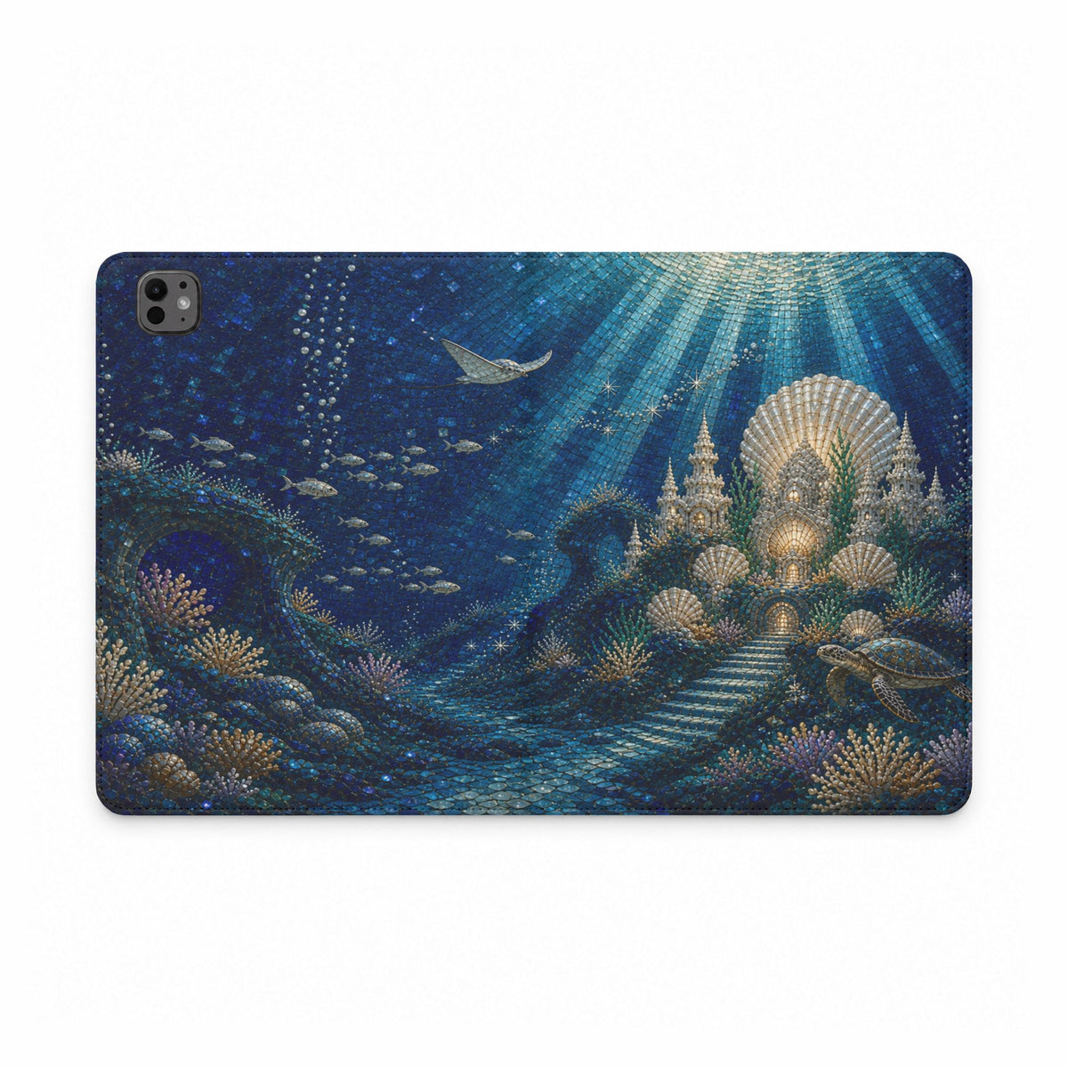 Ocean iPad Case, Kingdom Beneath the Sea Mosaic Folio, Vegan Leather Tablet Case, Under the Sea Gift, Mermaid Aesthetic