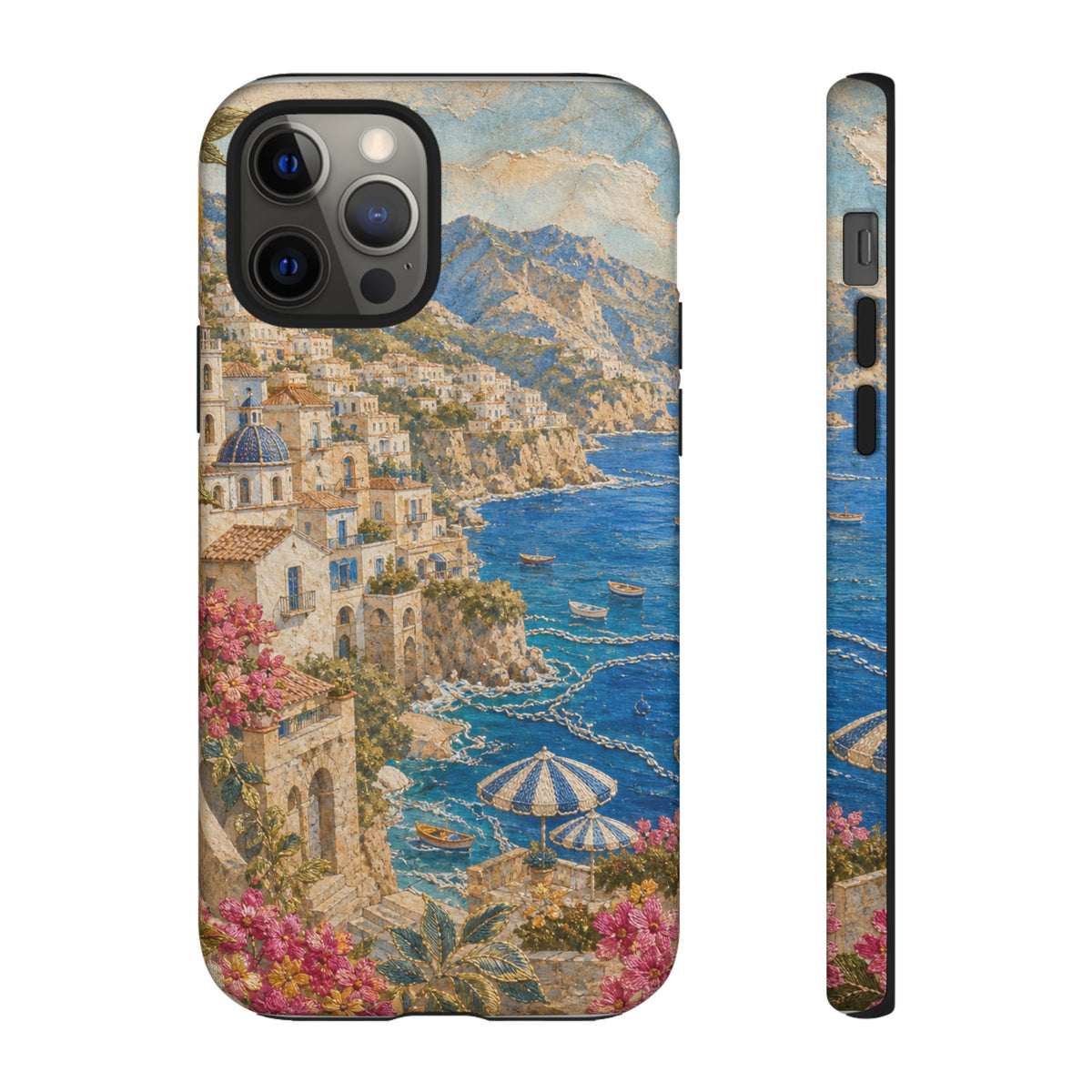Amalfi Coast Phone Case, Fresco Embroidery-Look Art, Tough Protective Case