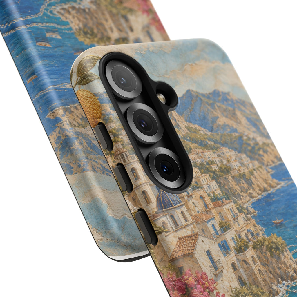 Amalfi Coast Phone Case, Fresco Embroidery-Look Art, Tough Protective Case