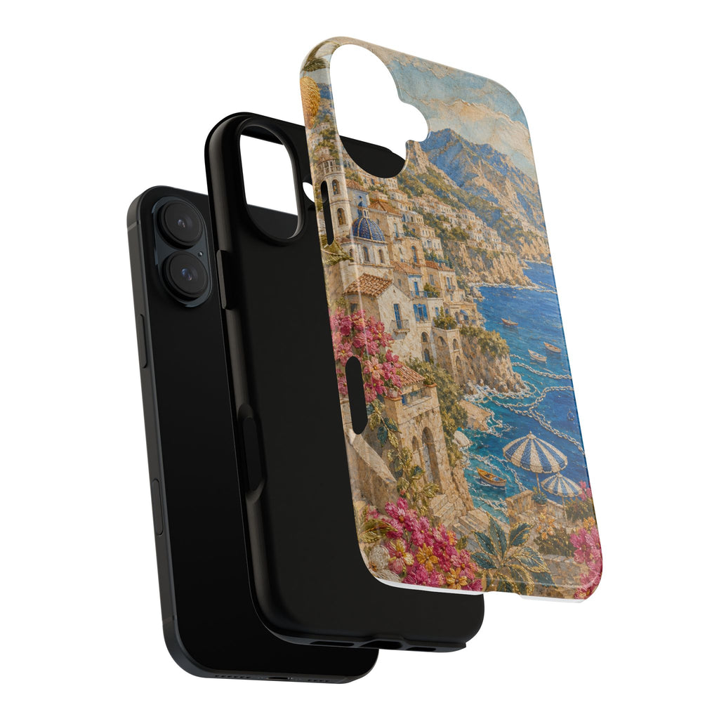 Amalfi Coast Phone Case, Fresco Embroidery-Look Art, Tough Protective Case